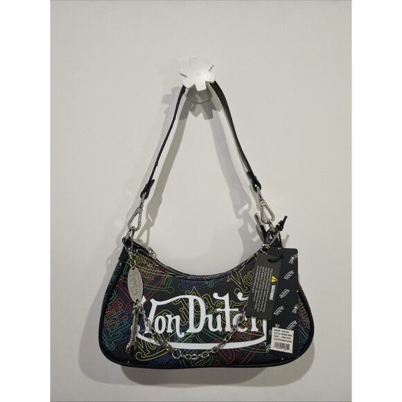 NWT Von Dutch Shoulder Bag Denim One Size Chain Y2K Inspired Chic Streetwear - Picture 5 of 6